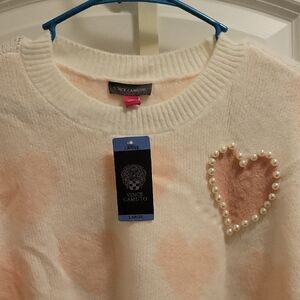 Vince Camuto Cream and Pink Heart Sweater